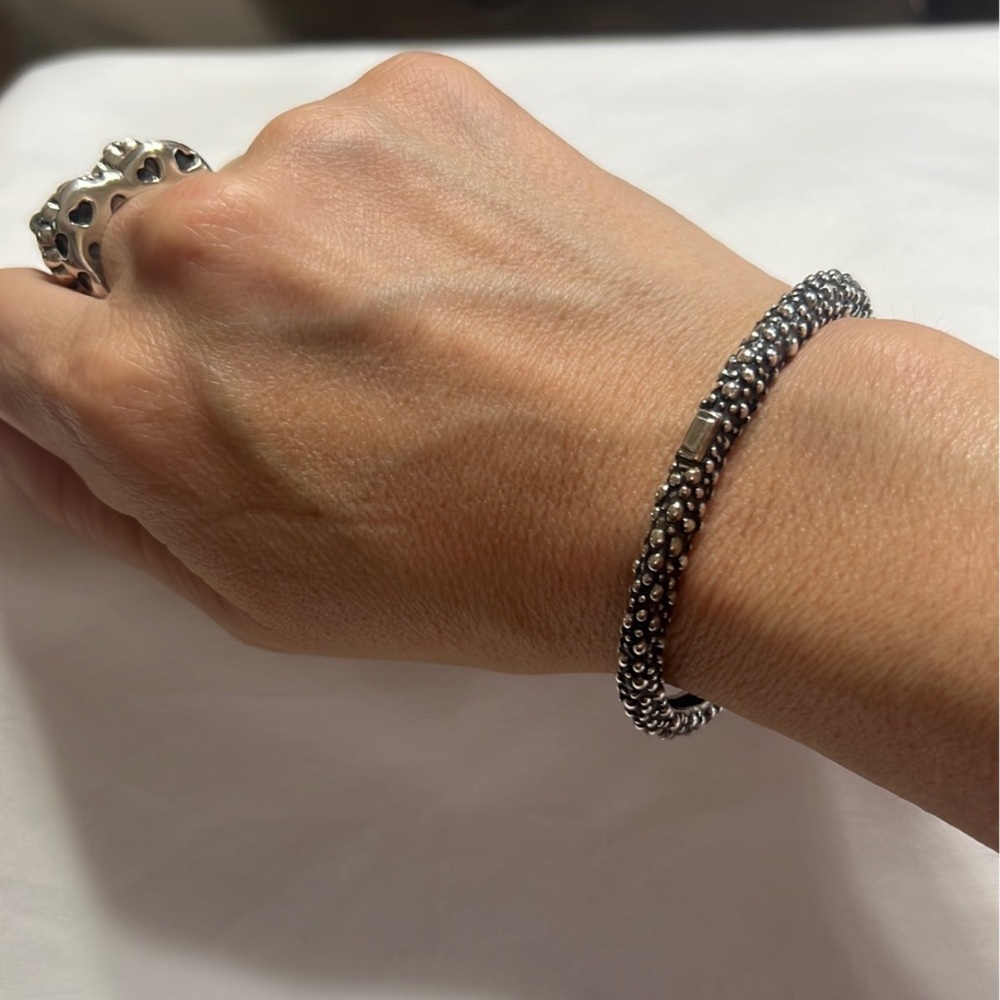 Dian Malouf Beaded Sterling Cuff Bracelet